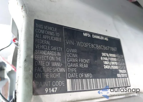 2012 Mercedes-Benz Sprinter 2500 High Roof from USA, damaged, VIN WD3PE8CB6C5671847